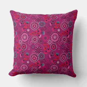 Ethnic folk abstract floral pattern retro crimson cushion