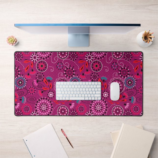 Ethnic folk abstract floral pattern retro crimson  desk mat (Office 1)