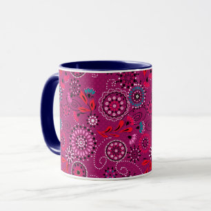 Ethnic folk abstract floral pattern retro crimson mug