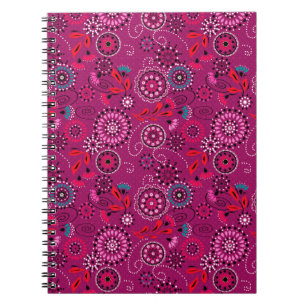 Ethnic folk abstract floral pattern retro crimson  notebook