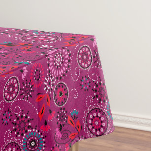 Ethnic folk abstract floral pattern retro crimson  tablecloth