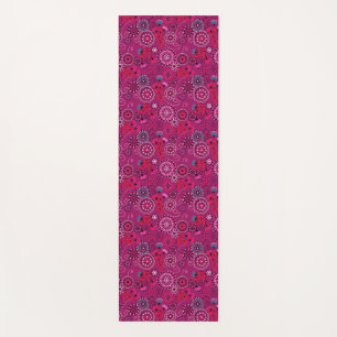 Ethnic folk abstract floral pattern retro crimson yoga mat