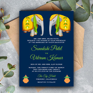 Ethnic Folk Art Elephant Indian Wedding Invitation