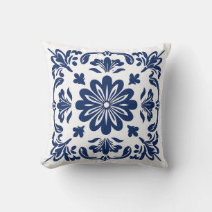 Ethnic folk ceramic tile in talavera style cushion