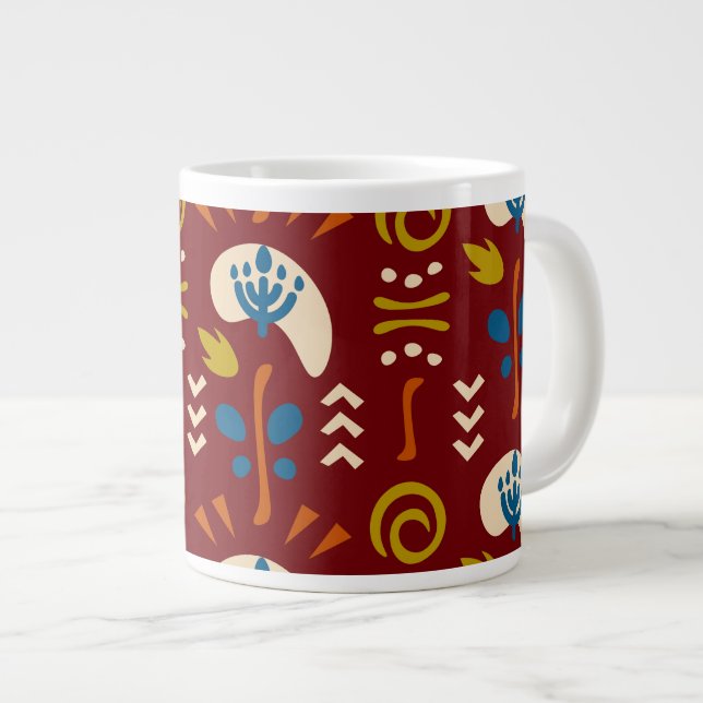 Ethnic Folk Floral Pattern Large Coffee Mug (Front Right)