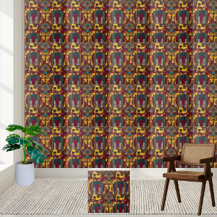 Ethnic Geometric Art with Maroon African Tribal Tile