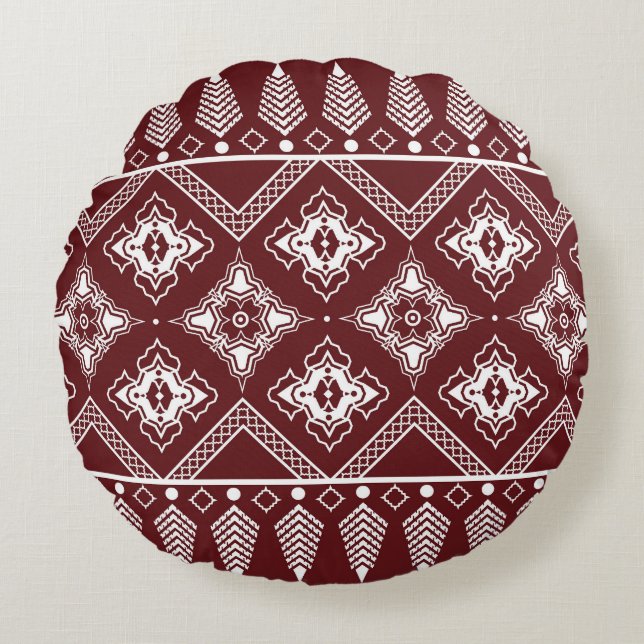 Ethnic Geometric Asian Style Pattern Round Cushion (Front)