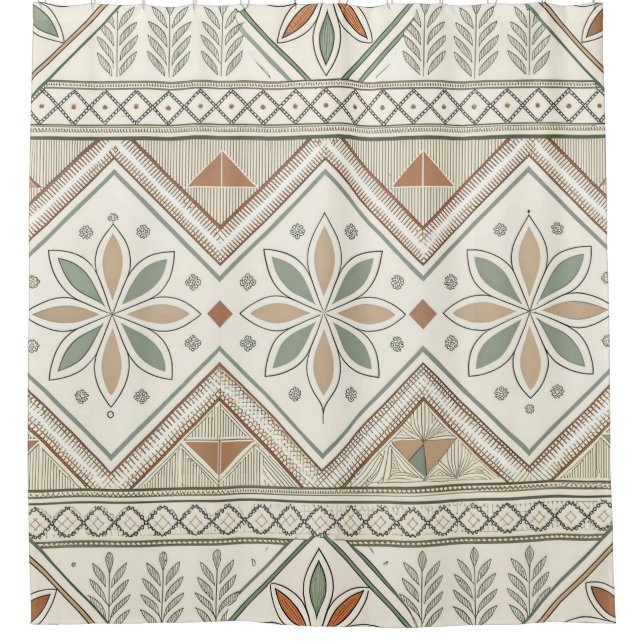 Ethnic Geometric Floral Tribal Seamless Pattern Shower Curtain (Front)