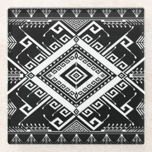 Ethnic geometric Indian border, abstract. Glass Coaster