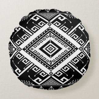 Ethnic geometric Indian border, abstract. Round Cushion