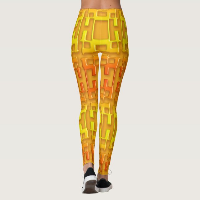 Ethnic geometric orange pattern. leggings (Back)
