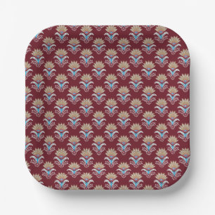 ethnic geometric paisley floral seamless pattern paper plate