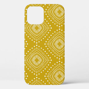 Ethnic geometric pattern: golden yellow, white iPhone 12 case