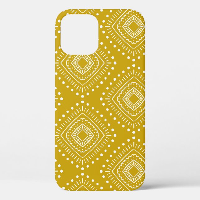 Ethnic geometric pattern: golden yellow, white Case-Mate iPhone case (Back)