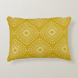 Ethnic geometric pattern: golden yellow, white decorative cushion