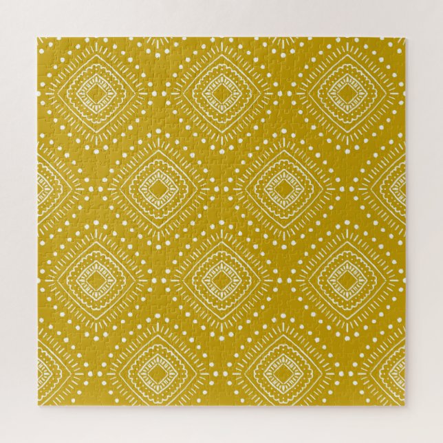 Ethnic geometric pattern: golden yellow, white jigsaw puzzle (Vertical)