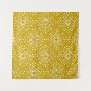 Ethnic geometric pattern: golden yellow, white tapestry