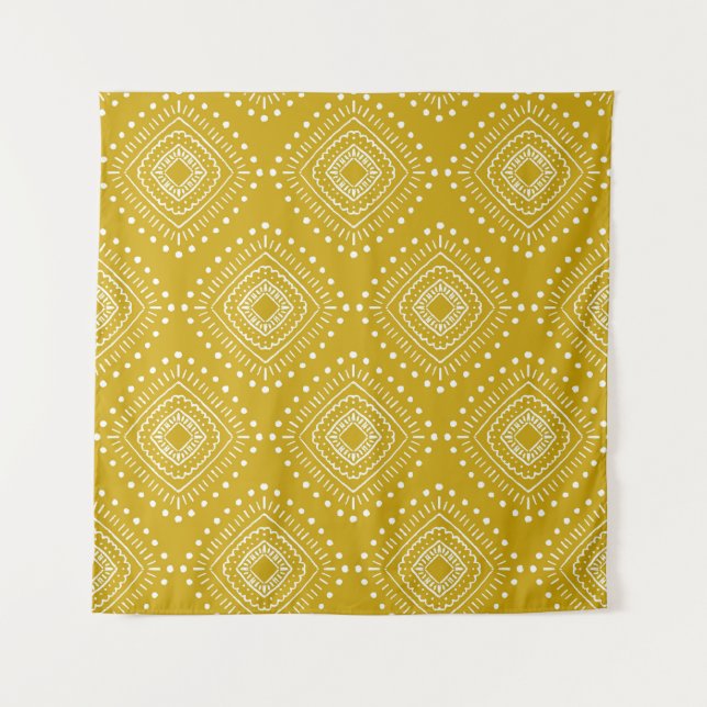 Ethnic geometric pattern: golden yellow, white tapestry (Front)