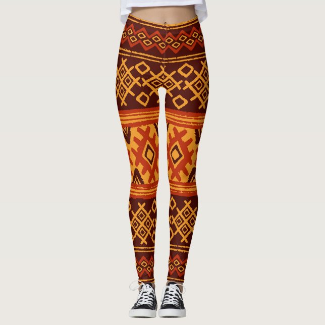 Ethnic geometric, traditional folk pattern. leggings (Front)