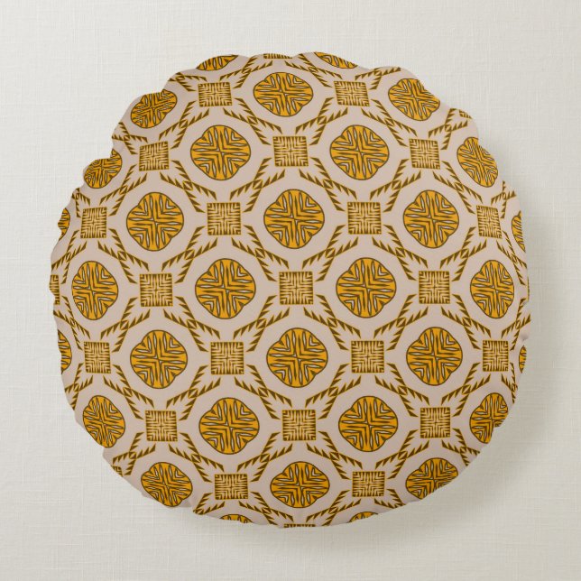 Ethnic geometric tribal pattern round cushion (Front)