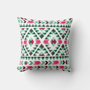 Ethnic geometric, watercolor hand-painted cushion