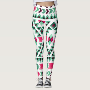 Ethnic geometric, watercolor hand-painted leggings