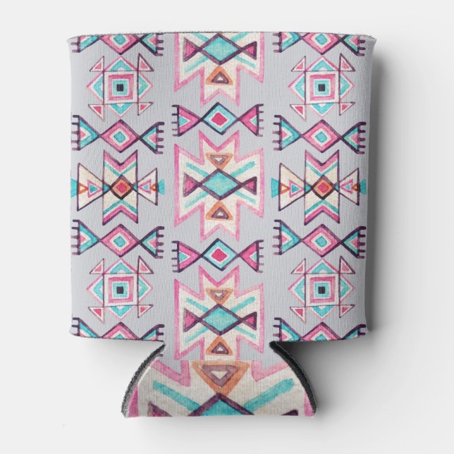Ethnic geometric, watercolor tribal pattern. can cooler (Front)