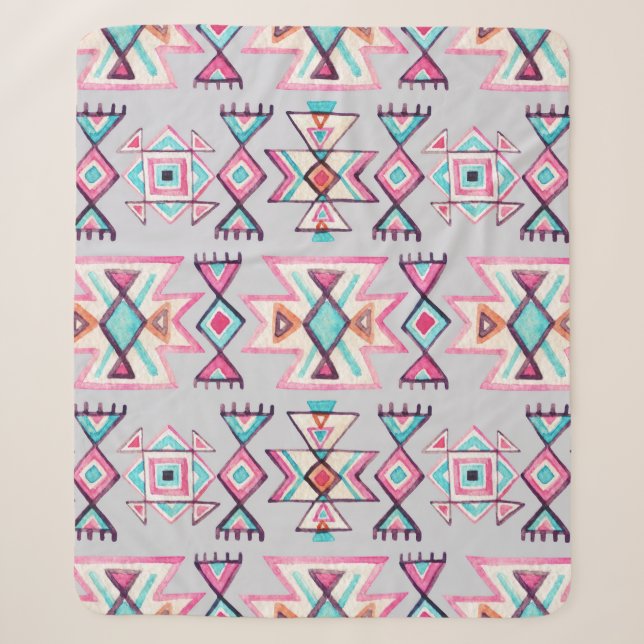 Ethnic geometric, watercolor tribal pattern. sherpa blanket (Front)