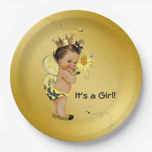 Ethnic Girl Bee Baby Shower Paper Plate