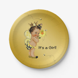 Ethnic Girl Bee Baby Shower Paper Plate