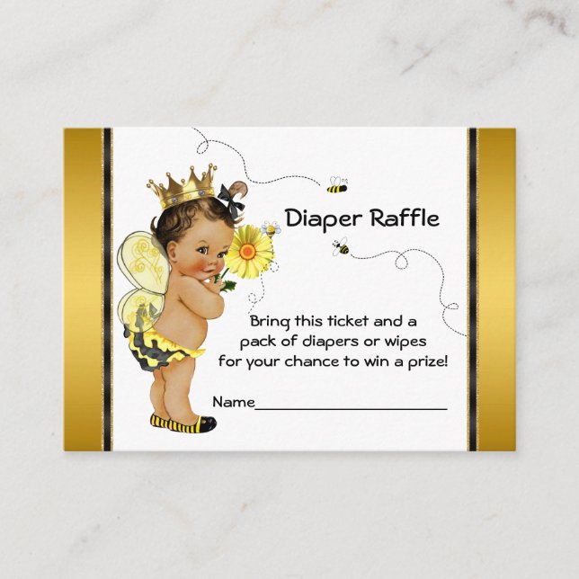 Ethnic Girl Bee Diaper Raffle Ticket Enclosure Card (Front)