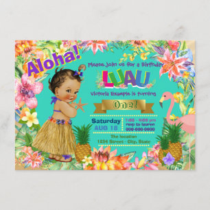 Ethnic Girl Hawaiian Luau Birthday Party Invitation