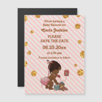 Ethnic Girl On Phone Gold Confetti Save The Date