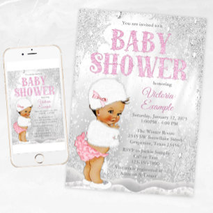 Ethnic Girl Winter Wonderland Baby Shower Invitation