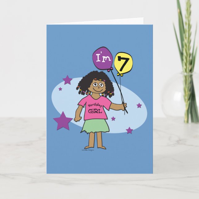 Ethnic Girls I'm 7 7th Birthday Card (Front)