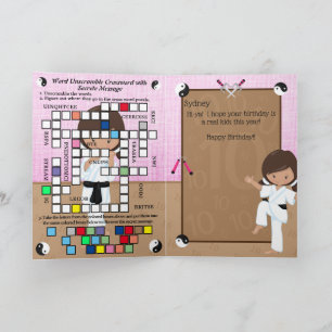 Ethnic Girls Karate Secret Message Happy Birthday Card