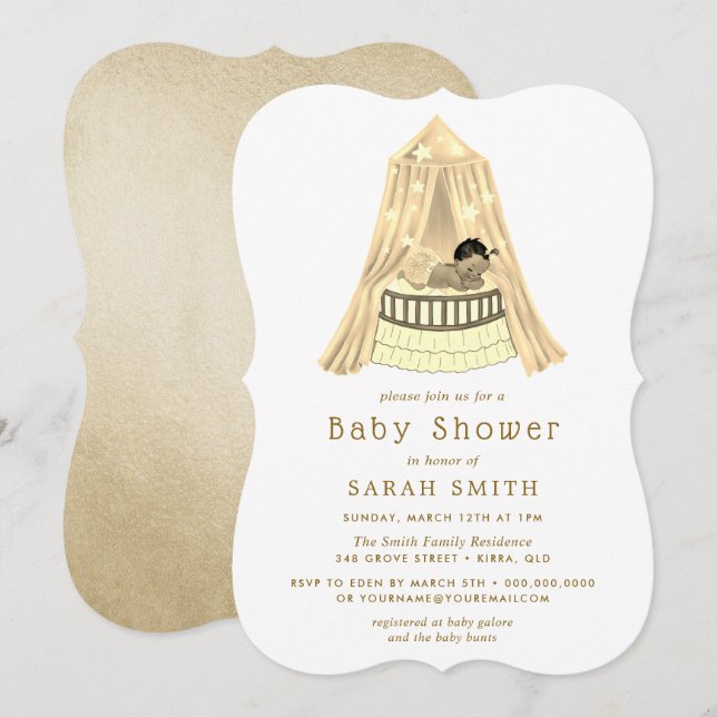 Ethnic Gold Baby Shower Crib Boy Or Girl Invite (Front/Back)