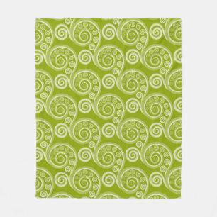 Ethnic Green Fern Leaf Swirls Fleece Blanket