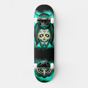 ETHNIC GREEN OWL SKULL SKATEBOARD