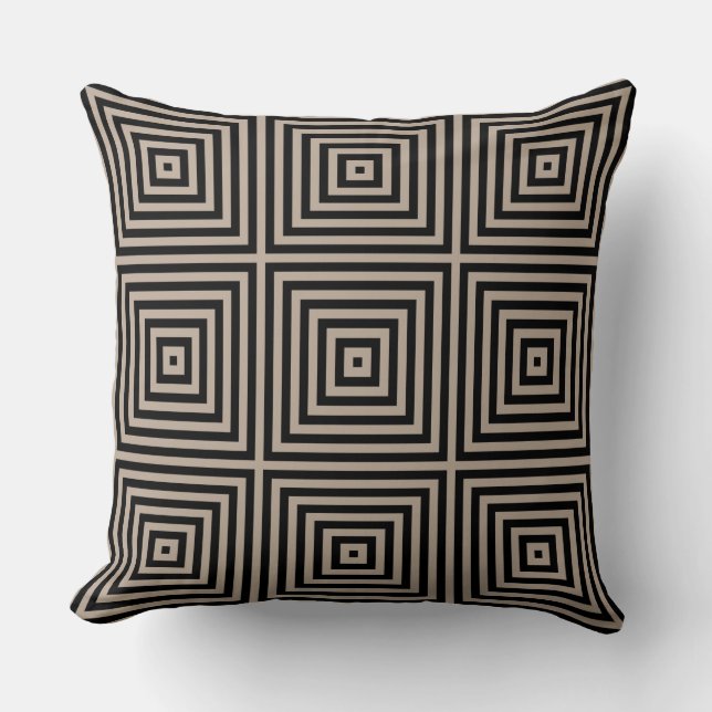 Ethnic Grey Black Nested Square Box Pattern Cushion (Front)
