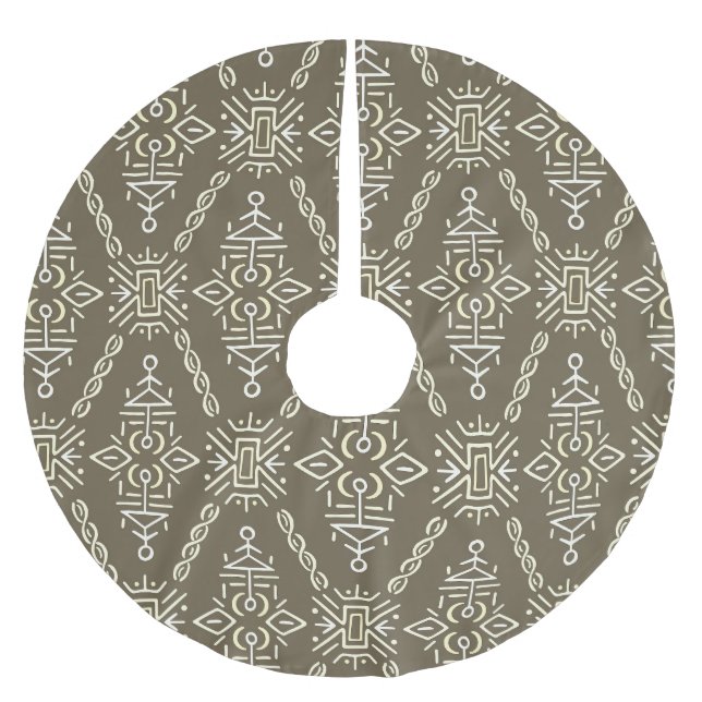 Ethnic Hand Drawn Boho Tile Brushed Polyester Tree Skirt (Front)