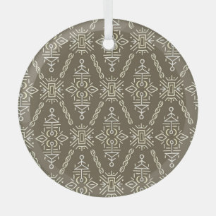 Ethnic Hand Drawn Boho Tile Glass Tree Decoration