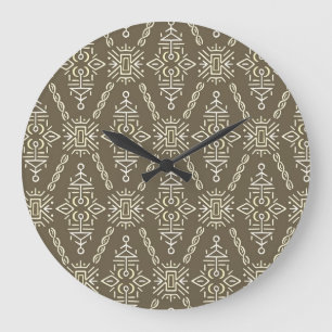 Ethnic Hand Drawn Boho Tile Large Clock