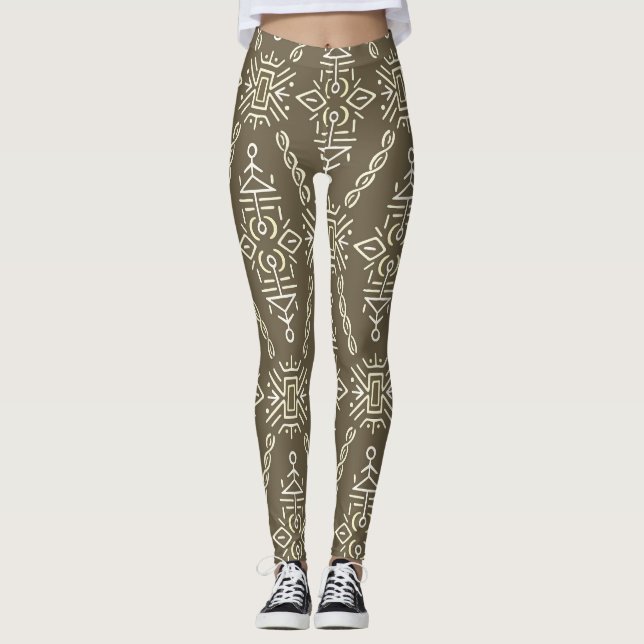 Ethnic Hand Drawn Boho Tile Leggings (Front)