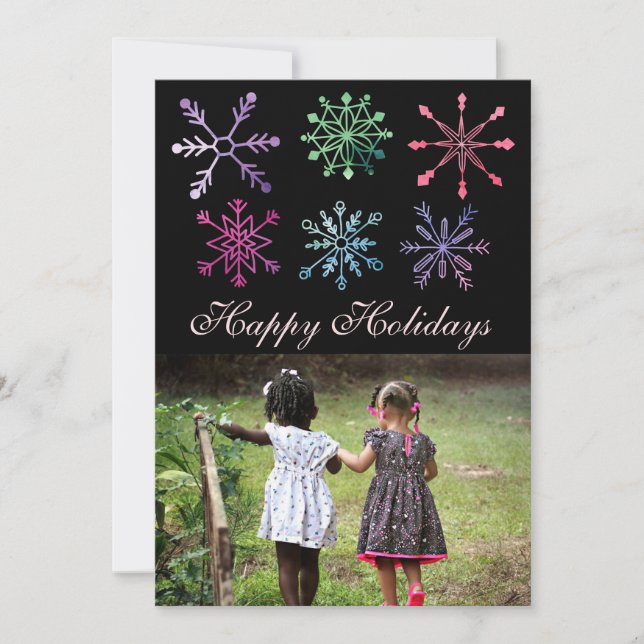 Ethnic Happy Holidays Watercolor Snowflakes Holiday Card (Front)