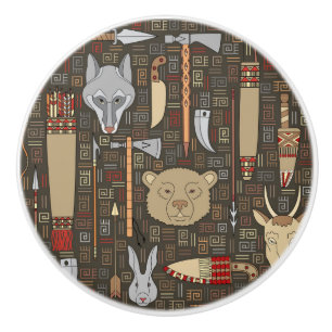 Ethnic Hunting Pattern Ceramic Knob