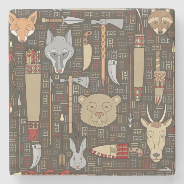 Ethnic Hunting Pattern Stone Coaster (Front)