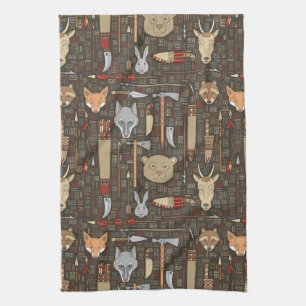 Ethnic Hunting Pattern Tea Towel
