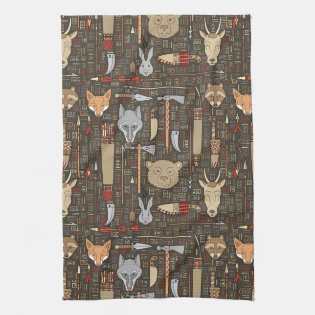 Ethnic Hunting Pattern Tea Towel (Vertical)