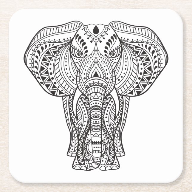 Ethnic Indian Elephant Square Paper Coaster (Front)